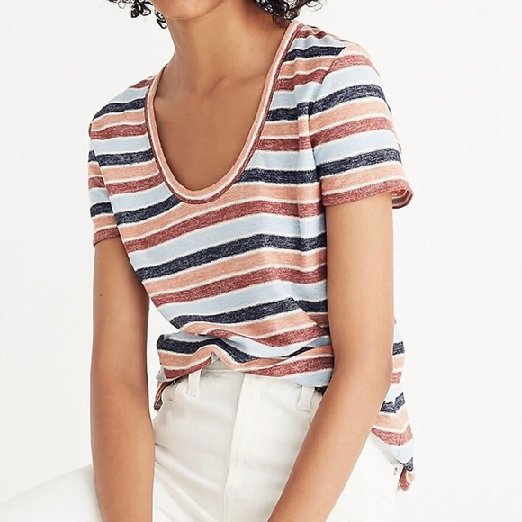 Madewell Alto‎ Scoop Tee in Colborne Stripe Women’s XS - Picture 1 of 8